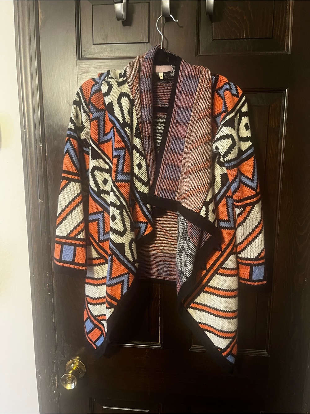 Harper Aztec Open-Front Cardigan - Orange, Blue, Cream, Black